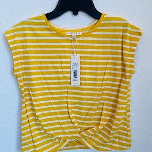 (M) Dillards Copper Key Girls Mustard Stripe Tie Shirt